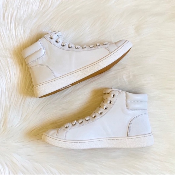 UGG White Leather Olive High Top Sneakers - Picture 3 of 7
